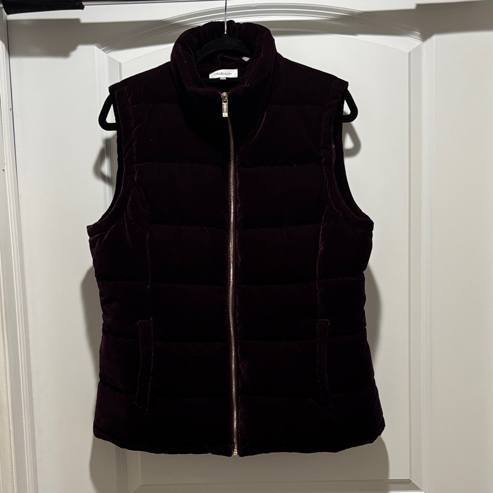 Calvin Klein Burgundy Quilted Velvet Puffer Vest